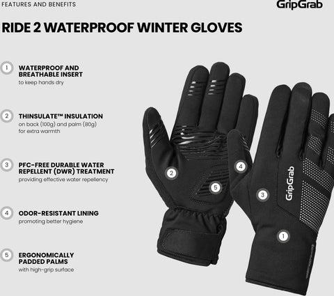 wasserdichte winter handschuhe GripGrab RIDE 2 Wasserdichte Winter Handschuhe / Schwarz – BKE-DEALS